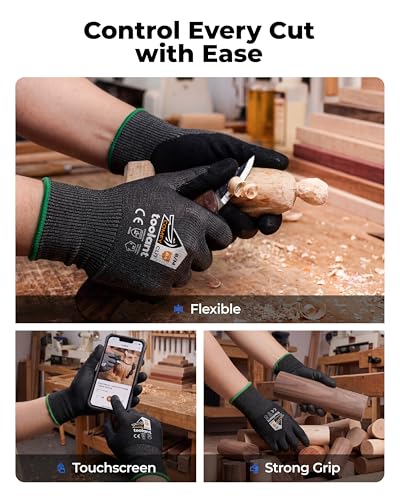 toolant ComfyCut A4 Cut Resistant Work Gloves, 1 Pair, Dark Gray, Large - size: Large