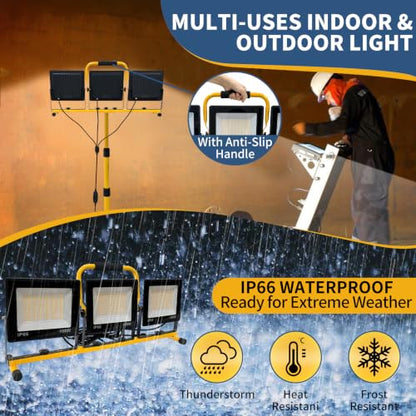 30000LM LED Work Light with Stand & Tripod 3 Head Dimmable IP66 - color: 3 Pack