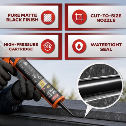 XFasten Silicone Sealant Waterproof Black Cartridge, 10.1 oz (Single Pack) Black Caulking Silicone Adhesive Sealant Cartridge for RV, General Use, Window, Door, Glass, Automotive Leak Sealing - color: Black