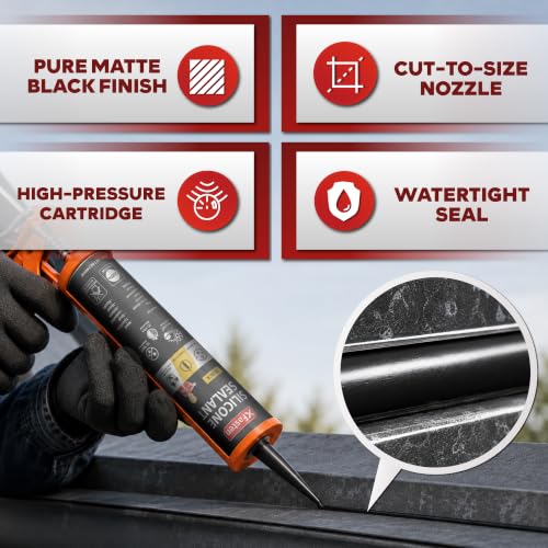 XFasten Silicone Sealant Waterproof Black Cartridge, 10.1 oz (Single Pack) Black Caulking Silicone Adhesive Sealant Cartridge for RV, General Use, Window, Door, Glass, Automotive Leak Sealing - color: Black