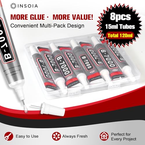 INSOIA Bedazzling Glue B7000 Clear, 8 x 15ml Precision Tip - size: 15Grams * 8 Pack