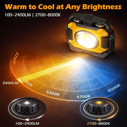 Samyoung 2-Pack 2400LM Magnetic Rechargeable Work Light, Up to 80 Hours