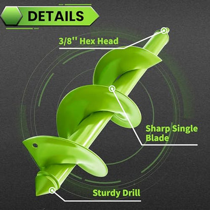 Auger Drill Bit for Planting - 4"X16" Heavy-Duty Garden Auger Spiral Drill Bit - Bulb Planter Tool & Auger Post Hole Digger - 3/8" Hex Drive Drill - size: 4"x16"(Green)