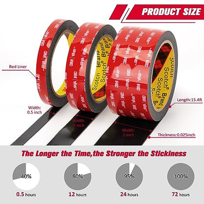 3M Double Sided Tape Heavy Duty 2" x 15.4 Ft, Mounting Tape - color: Black, size: 2" x 15.4Ft