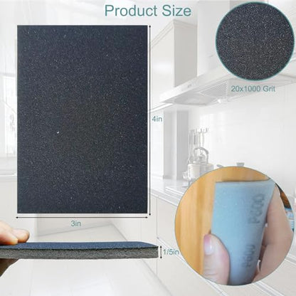 20 PCS 3 x 4 Inch 1000 Grit Sanding Sponge, Fine Sanding Sponges Pads, Soft Foam Hand Sander Block Wet Dry Sandpaper for Model Drywall Metal Wood Furniture Polishing - style: 1000 Grit