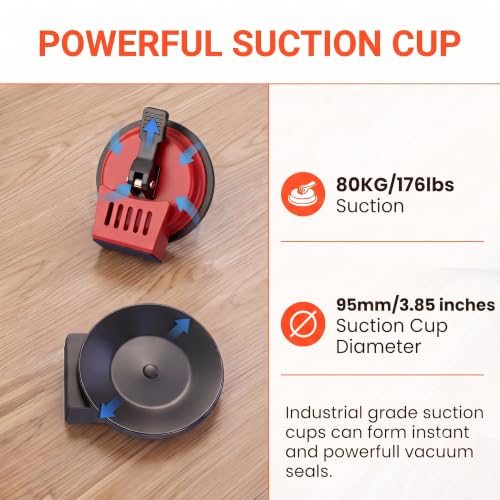 Heavy Duty Floor Gap Fixer Tool, 176 LBS Vacuum Suction Cup - Fix Floor Gaps Fast with 15 Sticky Pads & Scraper for Vinyl Plank Flooring, Red LVP Laminate Repair Kit, Wood Plank Grabber (No Hammer)