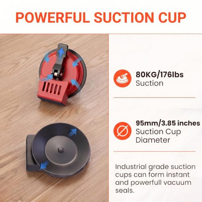 Heavy Duty Floor Gap Fixer Tool, 176 LBS Vacuum Suction Cup - Fix Floor Gaps Fast with 15 Sticky Pads & Scraper for Vinyl Plank Flooring, Red LVP Laminate Repair Kit, Wood Plank Grabber (No Hammer)