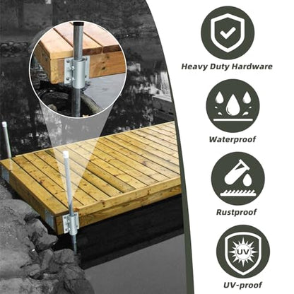 Stationary Dock Heavy Duty Hardware Side Leg Pipe Holder,Floating Dock Brackets Hardware,Dock Pipe Brackets Sleeve Holder for Pipe Pole Post,7/16" Holes for 3/8" Carriage Bolts - style: 2pack Dock Side Pipe Holder