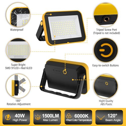 T-SUN Rechargeable Work Light, 2 Pack Portable Flood Lights for Job Site - size: 2 Pack