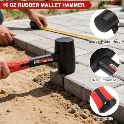 MAXPOWER 2PCS Rubber Mallet Set, 5LB Dead Blow Hammer & 16oz Rubber Mallet - size: 5lb 16oz