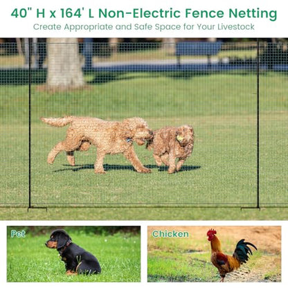 Non Electric Fence Netting 40" x164' Poultry Fence with Double Spiked Post