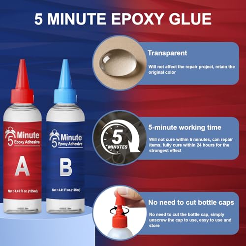 5 Minute Epoxy Glue 8.45 fl oz, Fast Cure Clear 2 Part Epoxy Adhesive