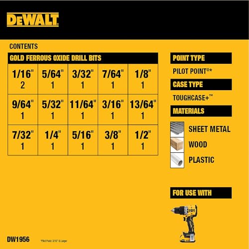 DEWALT - DEW-DW1956 Drill Bit Set with Pilot Point, 16-Piece (DW1956)