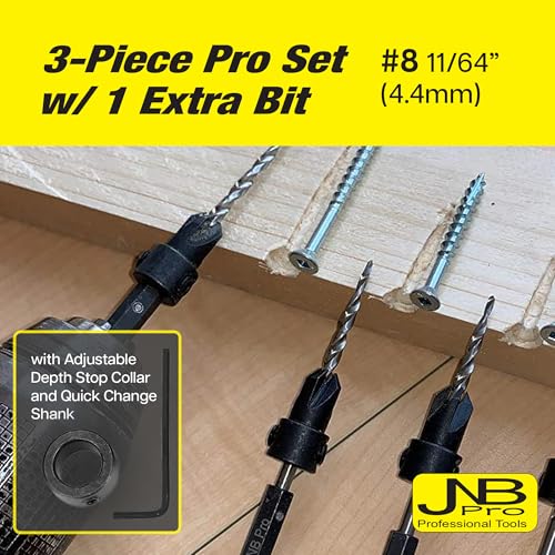 Countersink Drill Bit Set – 8 Tapered Countersink Bits with Adjustable Collar, Easy Change Hex Wrench, Includes 3+1 Free Extra #8 Bits, Precision Design for Drilling & Woodworking, 11/64" - style: 4 Pc #8 (11/64")