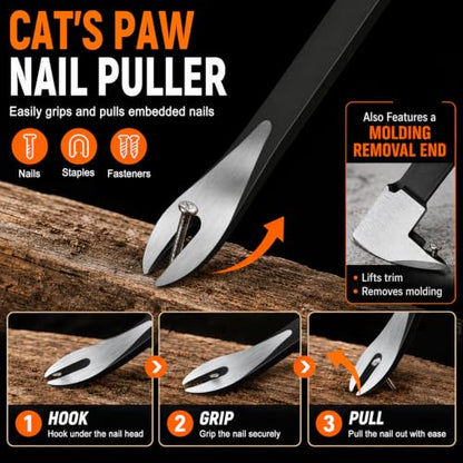 Lytool 3 Pcs Nail Puller & Cats Paw Pry Bar Set for Woodworking (9,10,15")