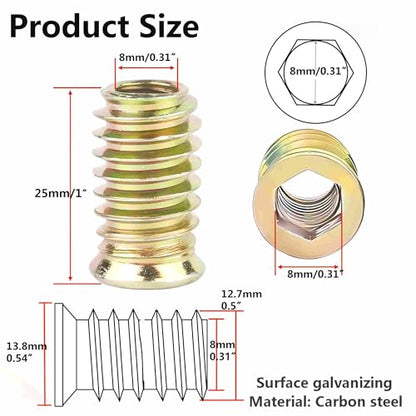 40Pcs 5/16"-18 x 25mm Furniture Screw in Nut Threaded Wood Inserts Bolt Fastener Connector Hex Socket Drive for Wood Furniture Assortment (with Hex Spanner) - size: 5/16"-18 x25mm