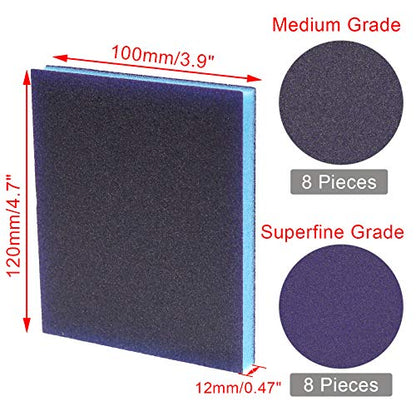 BokWin 16Pcs Sanding Sponge 100/220 Grit Sanding Blocks - size: 8*100 Grit / 8*220 Grit