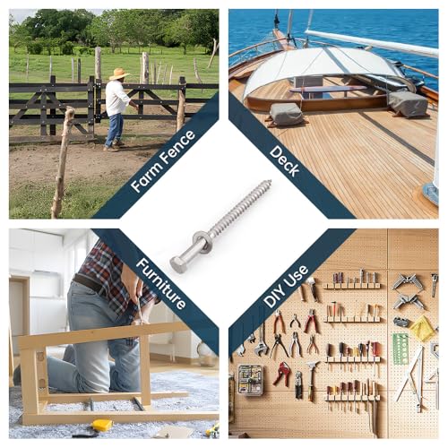15 Sets 1/4 x 3-1/2" Stainless Steel Hex Head Lag Screws with Flat Washers & Bit, Heavy Duty Wood Screws, Rust-Proof Exterior Fasteners for Deck, Fence & Construction - size: 1/4 x 3-1/2"