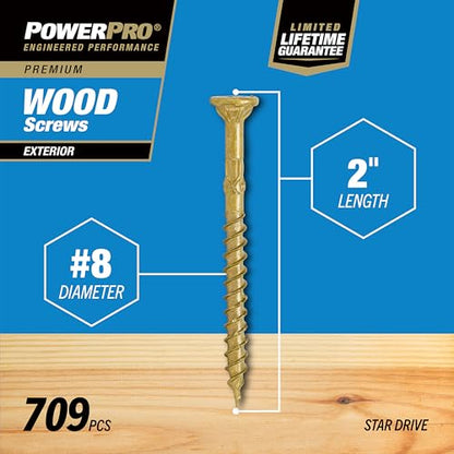 Power Pro Exterior Wood Screws, #8 x 2in, 5lb Box, 709 Pieces, Bronze - color: Bronze, size: #8 x 2"
