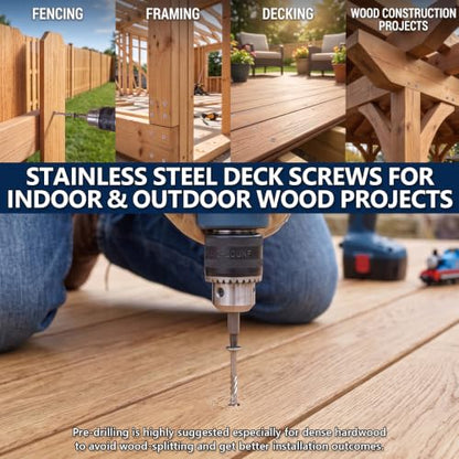 #10x2-1/2 inch Stainless Steel Deck Screws 120 PCS Wood Screws with T25 Bit - size: #10*2-1/2"-120pcs