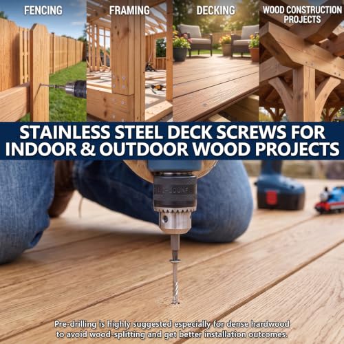 #10x2-1/2 inch Stainless Steel Deck Screws 240 PCS Wood Screws with T25 Bit - size: #10*2-1/2"-240pcs