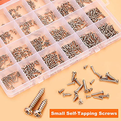 1100Pcs Nickel-Plated M1.2,M1.4,M1.5,M2 Round Pan Head Tapping Screws Laptop Notebook Computer Screws Kit,Phillips Small Screw Set for Electronic Repair (1100pcs) - color: Silver-1100pcs