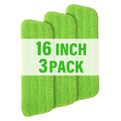 16.5" Microfiber Mop Pads Refills, 3 Pack Reusable Replacement Heads - color: 16"green*3