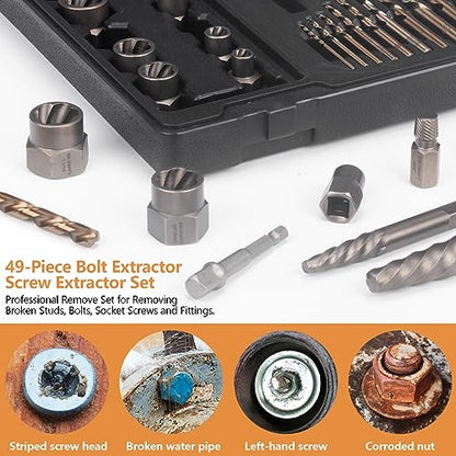 49PCS Screw & Bolt Extractor Set with Left Hand Drill Bit Set - size: 49 Pieces