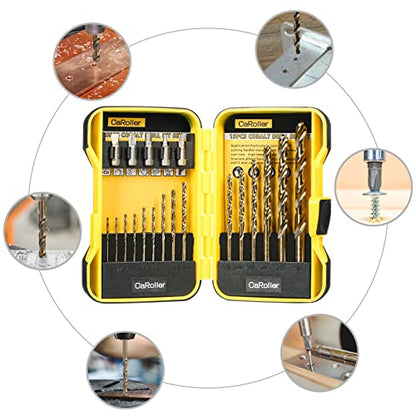 CaRoller Cobalt Drill Bit Set - 15 Pcs M35 High Speed Steel Twist Jobber Length Drill Set 1/16"-3/8" for Hardened Metal, Stainless Steel, Cast Iron, Wood and Plastic with Round Shank (15pcs Cobalt) - size: 1/16"-3/8"-15pcs-Cobalt