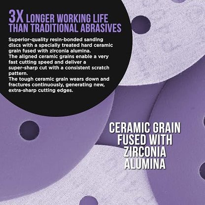Dura-Gold 600 Grit 5" Purple Film Ceramic Sanding Discs, Box of 50, 8-Hole - style: 600 Grit