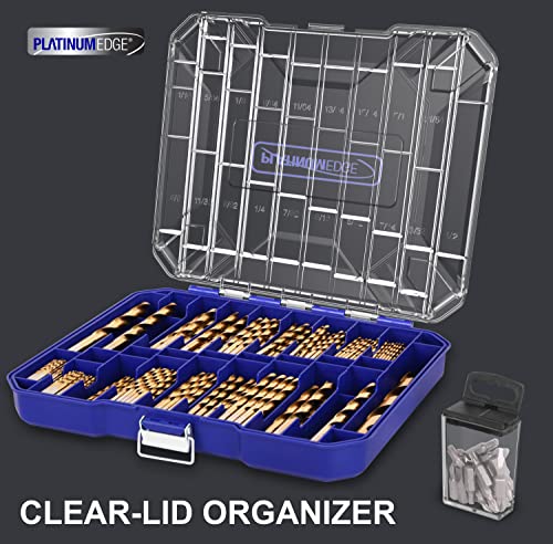 276pc Titanium Twist Drill Bit Set with S2 Bits 135° Tip High Speed Steel, Size from 1/16" up to 1/2", Ideal in Wood Cast Iron Aluminum Alloy Plastic Fiberglass, Clear Lid Case - size: SAE 276 Pieces Drill Bit Set 135°
