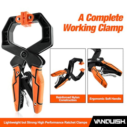 VANQUISH 2-Pack 2 Inch Quick-Release Ratcheting Wood Clamps for Woodworking, Professional Hand Clamps, Ergonomic Handles, 55 LBS Clamping Force, 3607-2 - size: 2-Inch Jaw Opening, 2 Pack