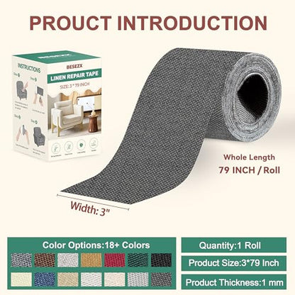 BESEZX Linen Fabric Repair Tape Upholstery Tape 3x79 Inch - color: Dark Grey, size: 3*79 inch