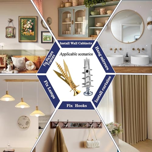 310PCS Self Drilling Drywall Anchors with Screws Kit, Wall Anchors for Drywall, 5-Sizes Metal Expansion Bolt for Dry Wall,155 PCS Sheetrock Anchors and 155 PCS Screws-No Drill Needed