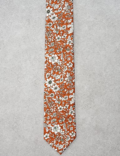 Cotton 2.5-Inch Skinny Floral Tie and Pocket Square Set for Men - color: Marigold Orange