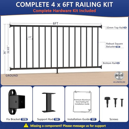 36 in H x 24 ft W Modular Real Aluminum Deck Railing Kit, 4 Panels - color: 6ft Level - 4Pack