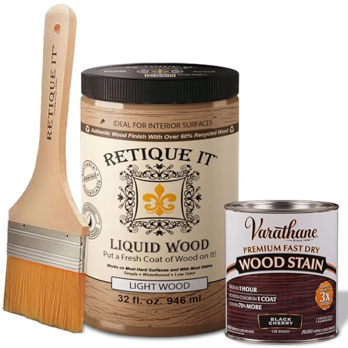 Retique It Liquid Wood - Quart Light Wood w/Black Cherry Stain - Stainable Wood Fiber Paint - Put a fresh coat of wood on it (32oz LW, Black Cherry) - color: 40 Black Cherry, size: 32 Fl Oz (Pack of 1)