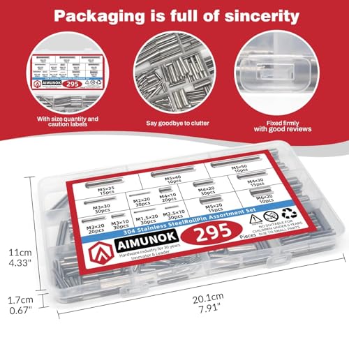 295-Piece Stainless Steel Roll Pin Assortment Kit - size: 295 pieces Metric Roll Pins