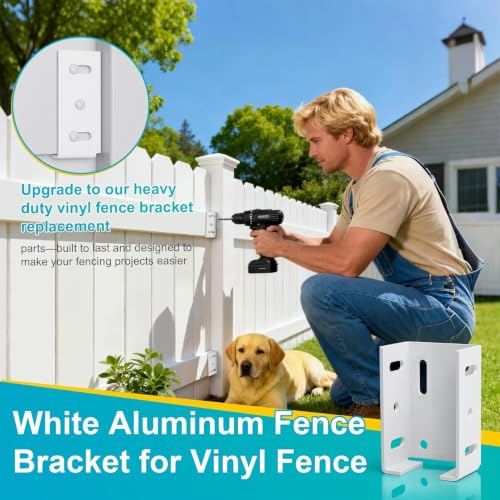 8PCS White Aluminum Fence Bracket for Vinyl Fence, 2mm Thick Vinyl Fence Bracket Replacement Parts for Plastic, PVC Rails, Fits 2.75" Rails - color: 8PCS