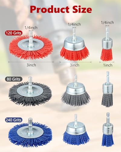 9 Pack Nylon Filament Abrasive for Drill with 1/4”Hex Shank - style: 9 Pack