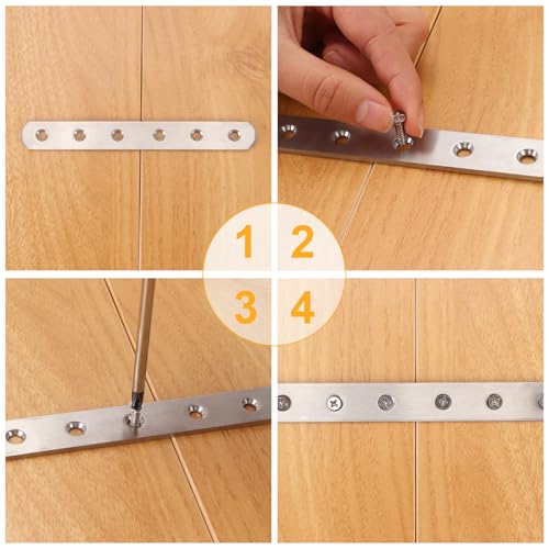 4 PCS Straight Brackets, 6 inch Flat Straight Braces, Stainless Steel Brace Bracket with 24 Pcs Screws for Furniture Repair Fixing