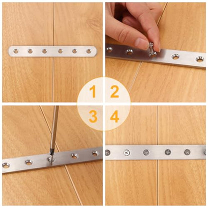 4 PCS Straight Brackets, 6 inch Flat Straight Braces, Stainless Steel Brace Bracket with 24 Pcs Screws for Furniture Repair Fixing