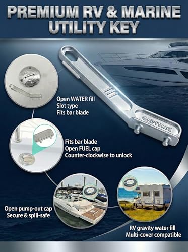 Marine-Grade 316 Stainless Steel Deck Fill Key, Boat Gas Cap Key Set with Extra-Reach Anti-Slip Handle and Built-in M8 Nut Driver, Fits 1-1/4 & 1-1/2 in. Deck Fill/Filler Caps - color: Silver