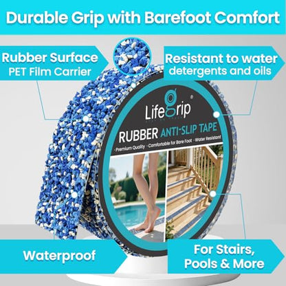 LifeGrip Rubber Anti Slip Tape, 2" x15' Waterproof Grip Tape for Pool, Blue - color: Blue, size: 2" X 15'