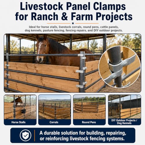 8-Pack Horse Panel Clamps for Wood Boards, Heavy-Duty Galvanized Steel, Fit 1-5/8" Livestock Corral Panels, Securely Attach Lumber to Horse Stalls & Round Pens