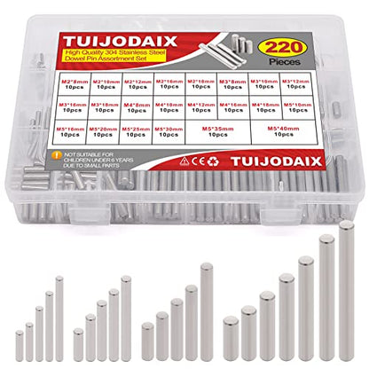 220Pcs 304SS Dowel Pin Assortment Kit M2-M5 Shelf Support Pins - size: M2/M3/M4/M5