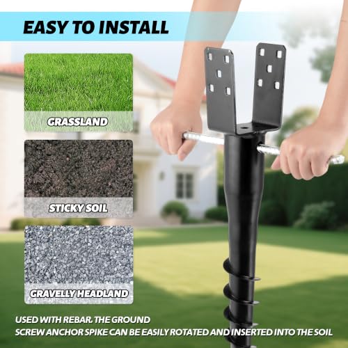 No Dig Ground Screw Anchor - Black U Shaped Post Stake for 4x4 Wood Posts, Includes Lag Bolts & 27" Rebar, for Mailbox Posts and Fence Posts Anchor, 4 Pack - size: 27"(4 Pack)