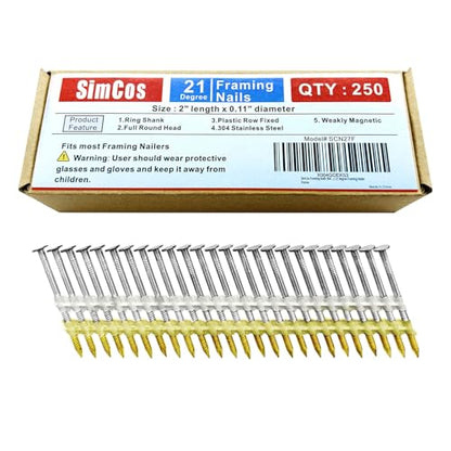 304 Stainless Steel 21 Degree 2 Inch Framing Nails,250-Pack - size: 2"--250 pcs