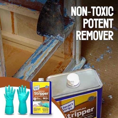 Paint & Varnish Remover Klean Strip Premium Stripper– Fast-Acting Stripper for Epoxy, Polyurethane, Wood, Metal & Masonry – Includes Protective Omni Depot Gloves – 1 QT