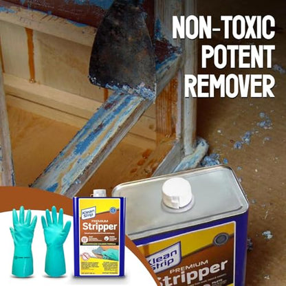Paint & Varnish Remover Klean Strip Premium Stripper– Fast-Acting Stripper for Epoxy, Polyurethane, Wood, Metal & Masonry – Includes Protective Omni Depot Gloves – 1 QT